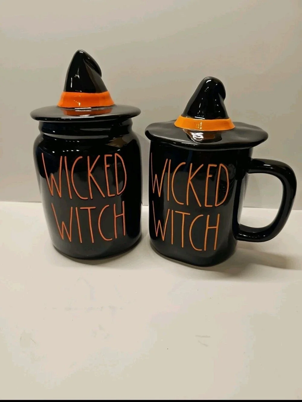 Rae Dunn Black WICKED WITCH Halloween Witch Hat Topper Canister & Mug Set NEW